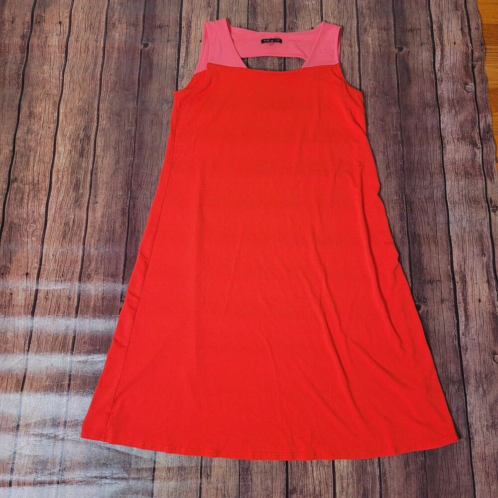 Eileen Fisher Dress Womens S Firefly Square Neck Shift Knee Length Back Cut Out